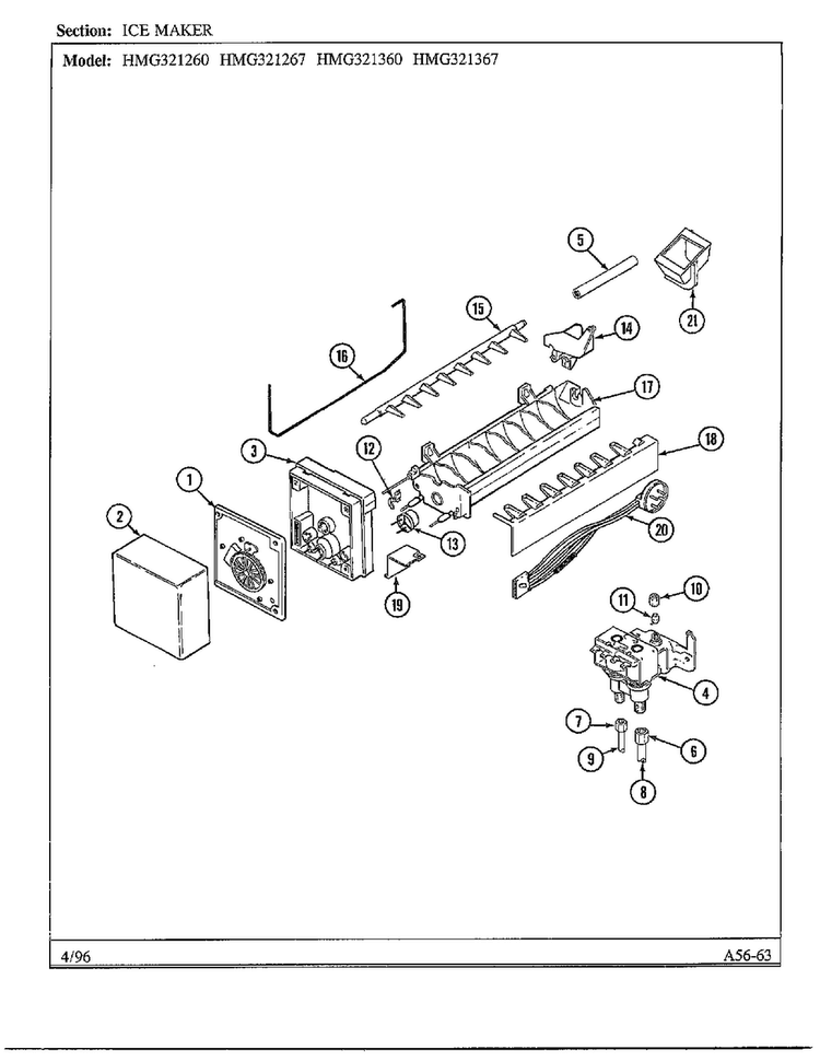 Ice Maker Diagram and Parts List for HMG321267  Admiral Refrigerator