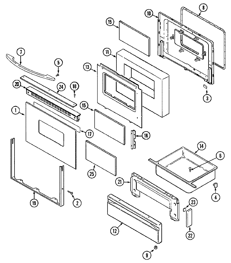 DOOR / DRAWER Diagram and Parts List for FCE30510W  Jenn-Air Range