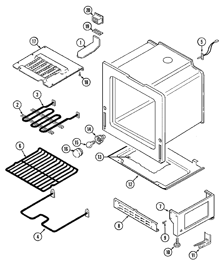 OVEN / BASE Diagram and Parts List for 3868KYW-D  Magic Chef Range