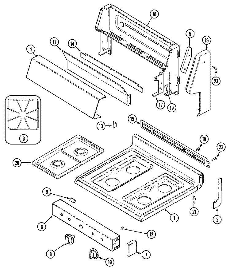 TOP ASSEMBLY Diagram and Parts List for 3115PUV  Magic Chef Range