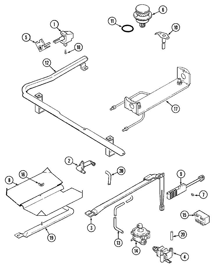 GAS CONTROLS Diagram and Parts List for CRG9800CAM  Maytag Range