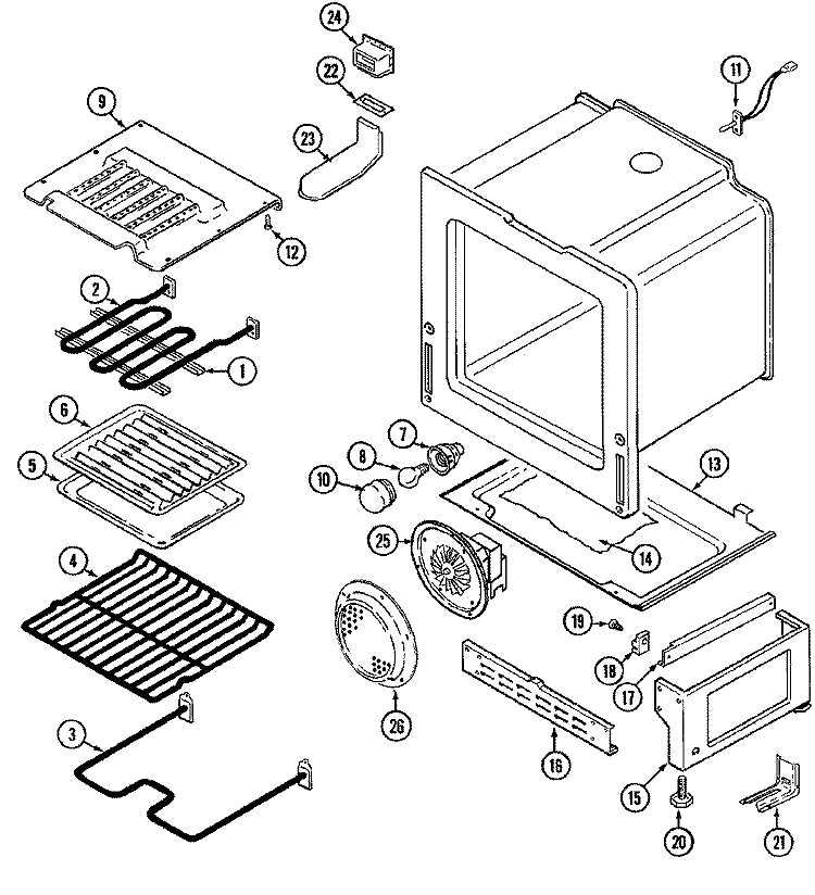 OVEN / BASE Diagram and Parts List for FCE30610W  Jenn-Air Range