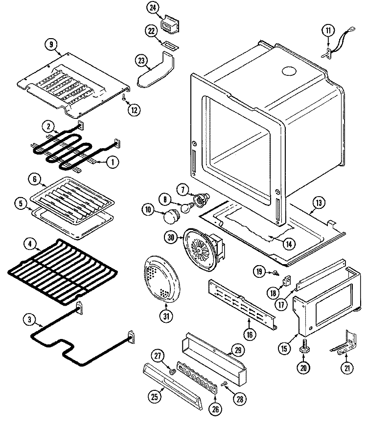 OVEN / BASE Diagram and Parts List for FCE30610WC  Jenn-Air Range