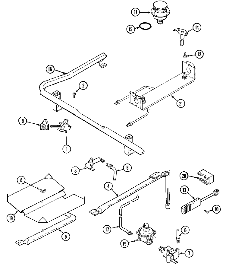 GAS CONTROLS Diagram and Parts List for G3468XRA-X  Maytag Range