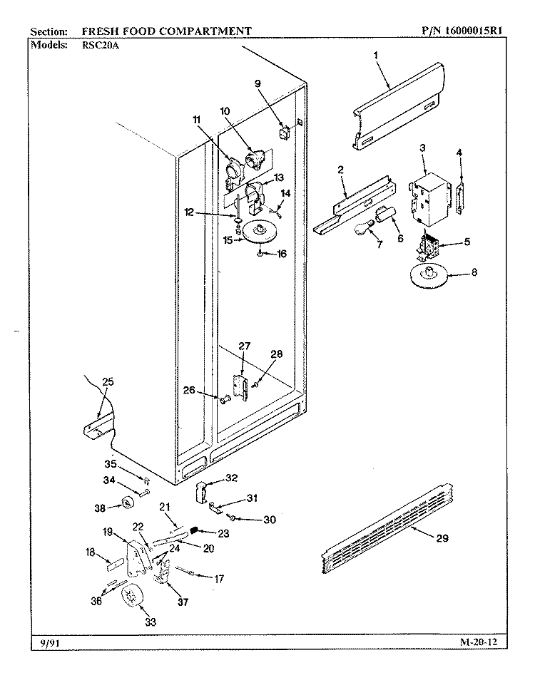 FRESH FOOD COMPARTMENT Diagram and Parts List for RSC20A 9M01A Maytag Refrigerator