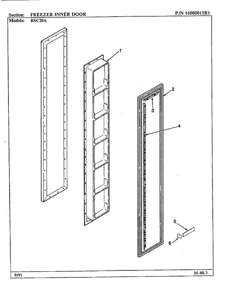 FREEZER INNER DOOR Diagram and Parts List for RSC20A 9M01A Maytag Refrigerator