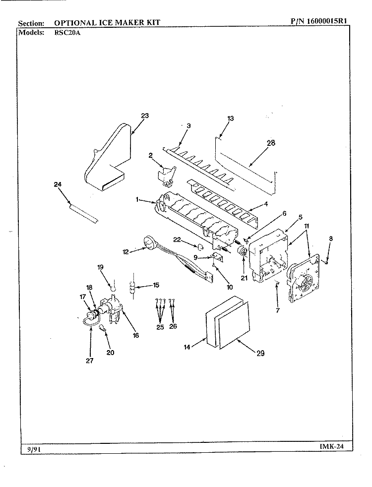 OPTIONAL ICE MAKER Diagram and Parts List for RSC20A 9M01A Maytag Refrigerator