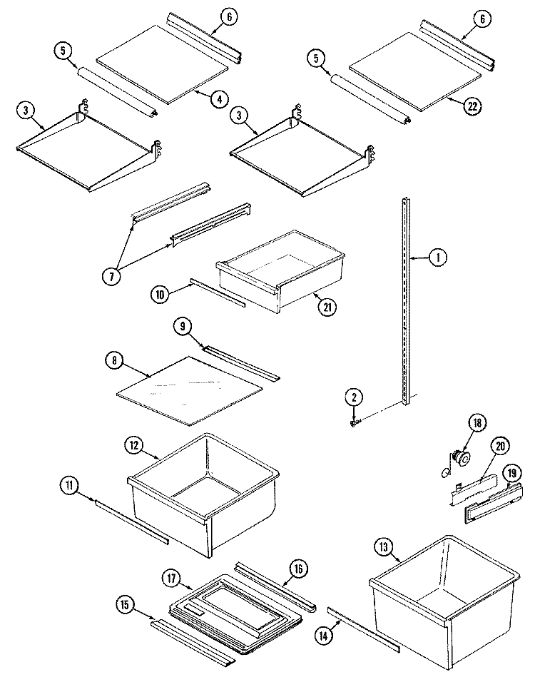 SHELVES & ACCESSORIES Diagram and Parts List for RST2200EAM  Maytag Refrigerator