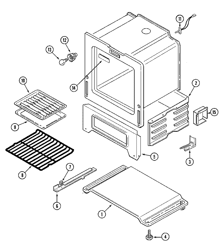 OVEN / BASE Diagram and Parts List for 3167XYA  Magic Chef Range