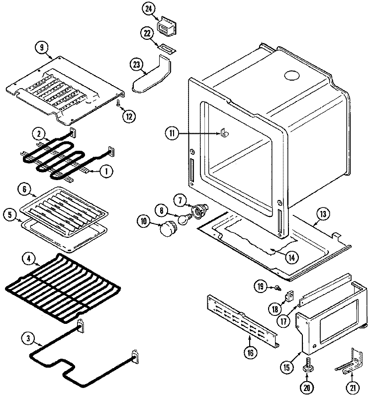 OVEN / BASE Diagram and Parts List for CRE9590CCW  Maytag Range