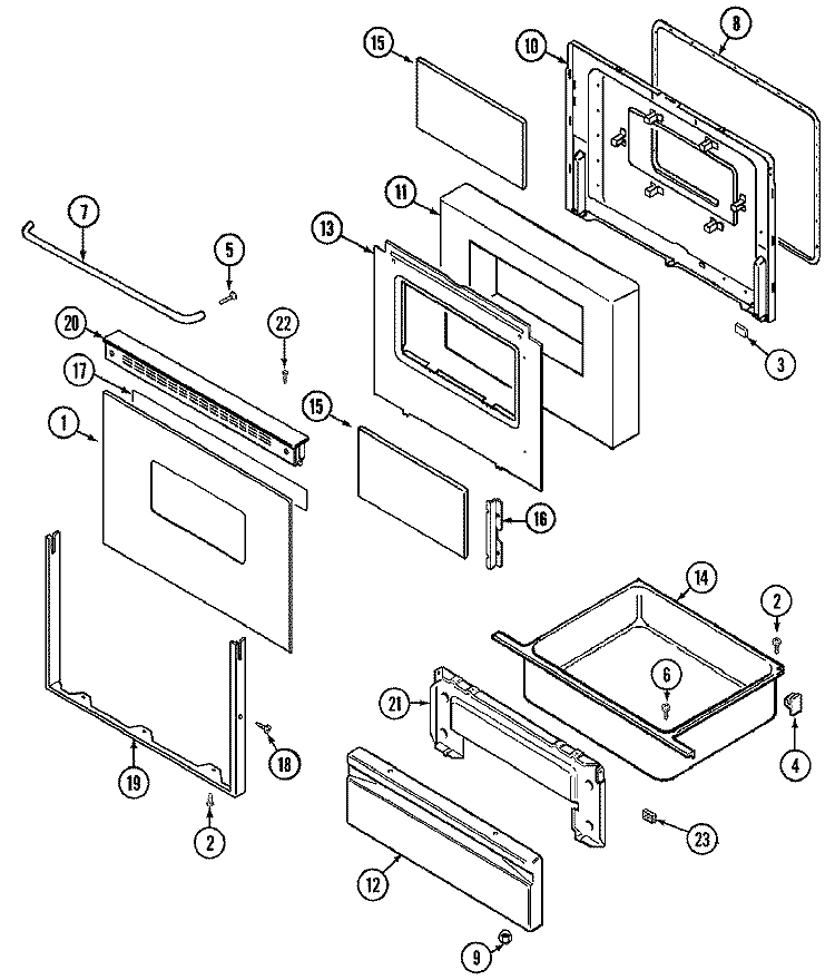 DOOR / DRAWER Diagram and Parts List for CRE9590CCW  Maytag Range