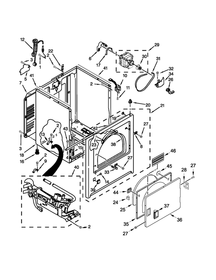 Cabinet Parts Diagram and Parts List for MGDC400BW0  Maytag Dryer