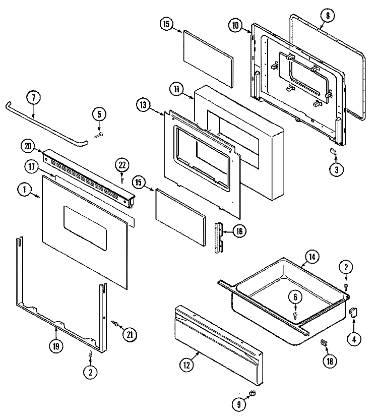 DOOR / DRAWER Diagram and Parts List for CRE9300CCW  Maytag Range