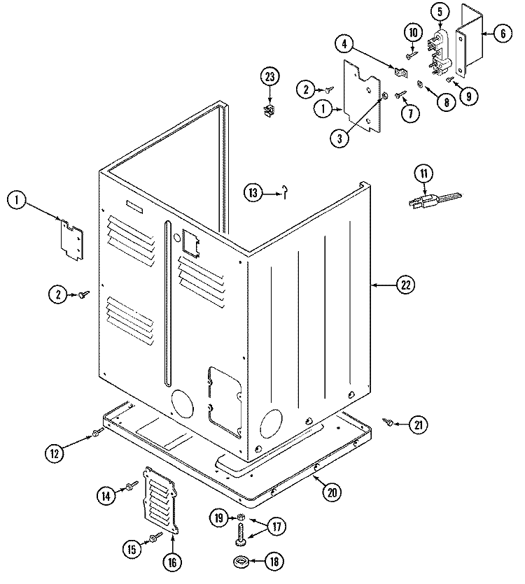 CABINET (REAR) Diagram and Parts List for LDE9334ADE  Maytag Dryer