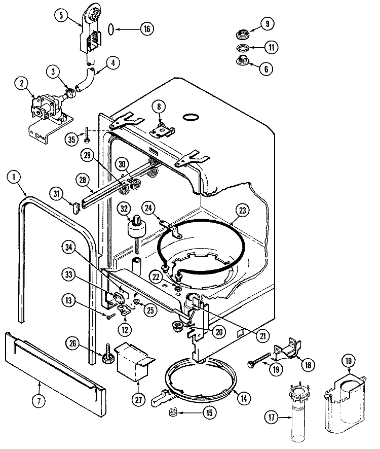 TUB Diagram and Parts List for DW700W  Jenn-Air Dishwasher