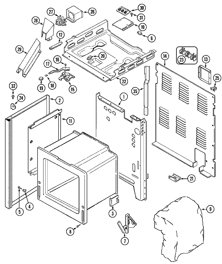 BODY Diagram and Parts List for 7898VAV  Magic Chef Microwave Oven Combo
