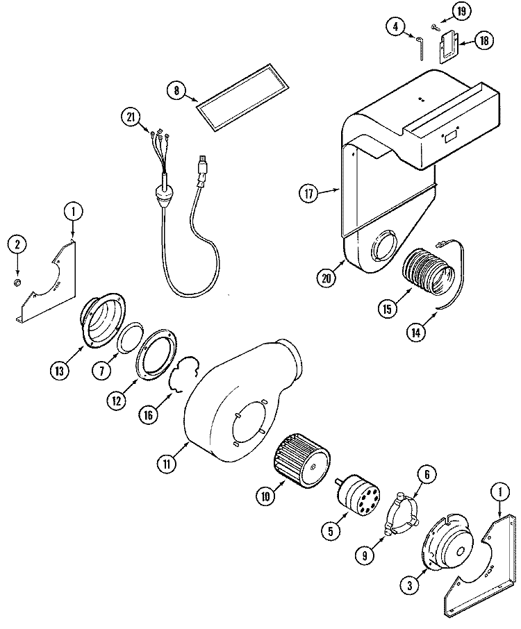 BLOWER ASSEMBLY (PLENUM) Diagram and Parts List for SVE47600B  Jenn-Air Range