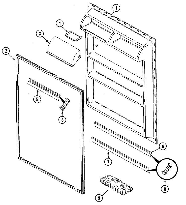 FRESH FOOD INNER DOOR Diagram and Parts List for GT15A6XV  Admiral Refrigerator