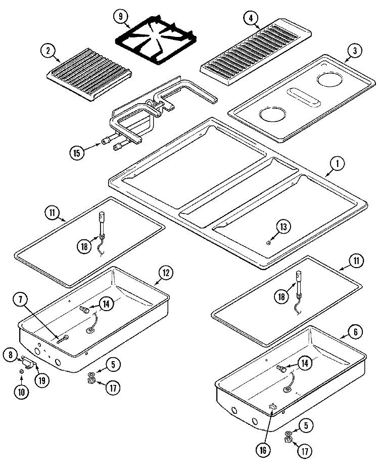 TOP ASSEMBLY Diagram and Parts List for CSG9900AAE  Maytag Cooktop