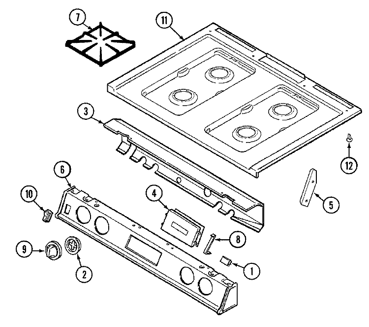 TOP ASSEMBLY Diagram and Parts List for 7498VAV  Magic Chef Range