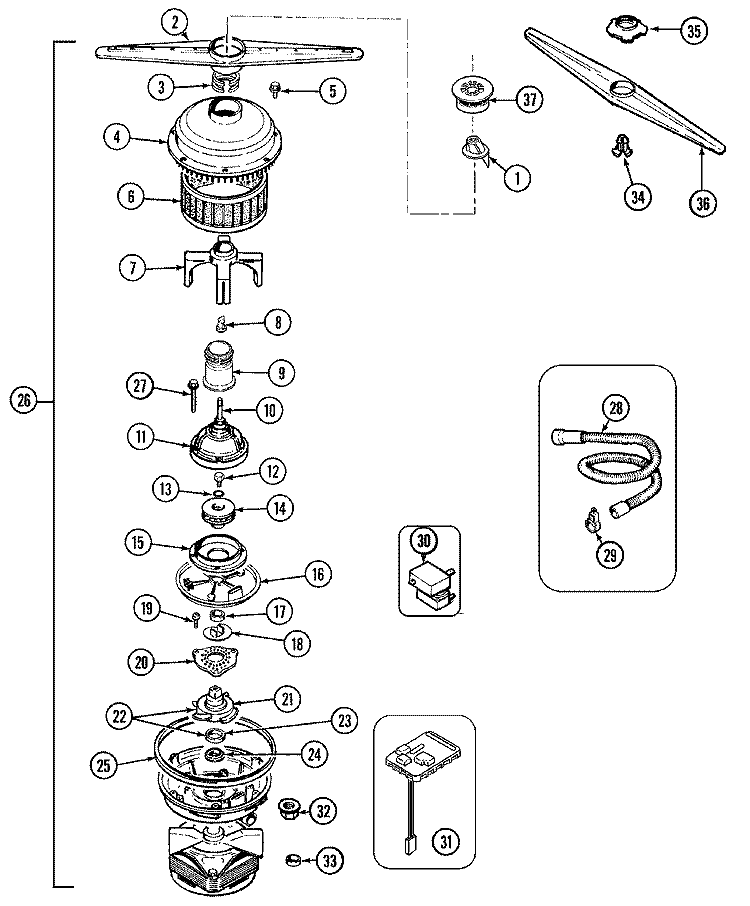 PUMP & MOTOR Diagram and Parts List for DWU9962AAE  Maytag Dishwasher