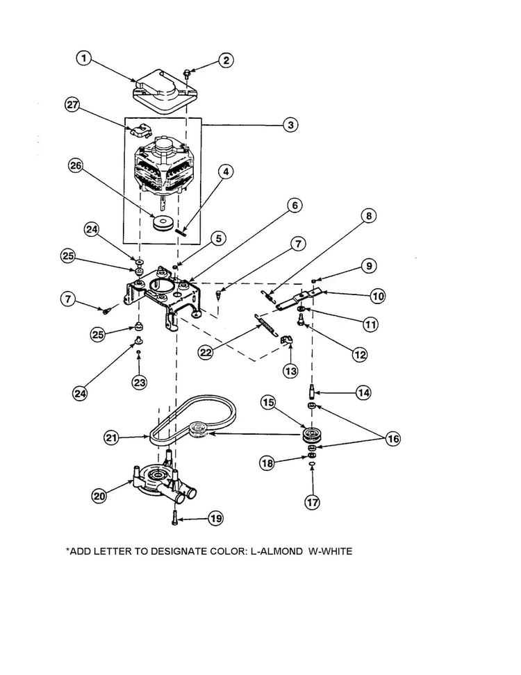 Motor/belt/pump/idler Diagram and Parts List for CW8413W2-PCW8413W2B  Crosley Washer