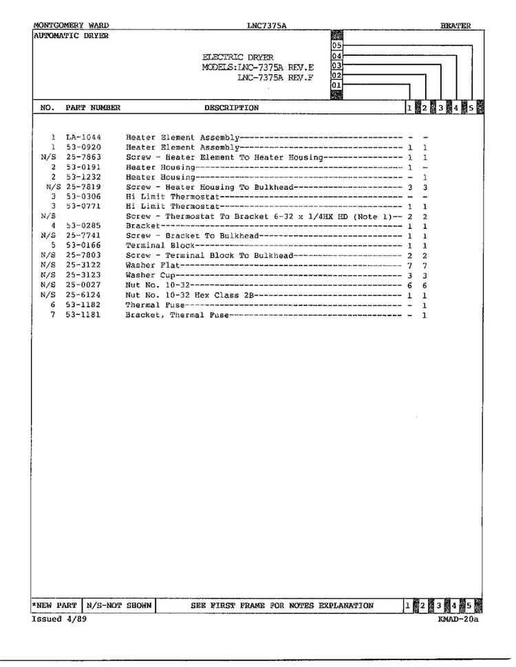 Electric Dryer/heater Page 2 Diagram and Parts List for 7375A REV F Norge Dryer