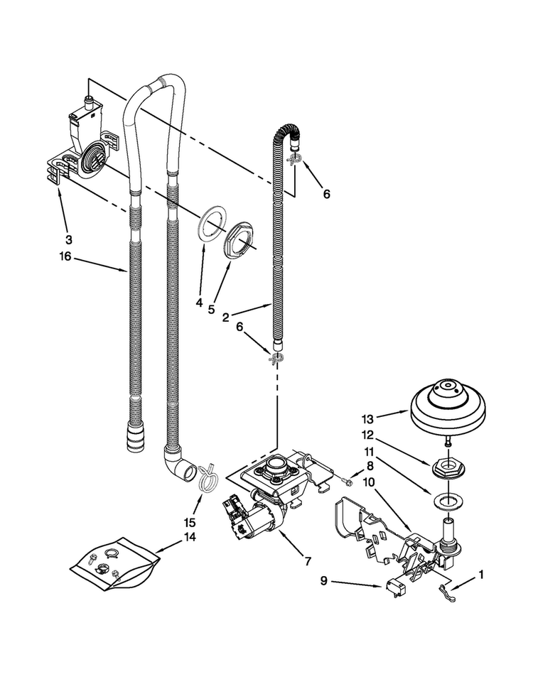 Fill, Drain And Overfill Parts Diagram and Parts List for JDB3650AWF0  Jenn-Air Dishwasher
