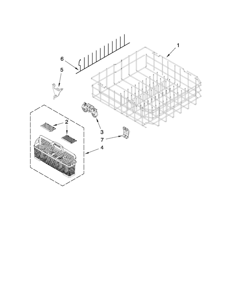Lower Rack Parts Diagram and Parts List for JDB3200AWS4  Jenn-Air Dishwasher