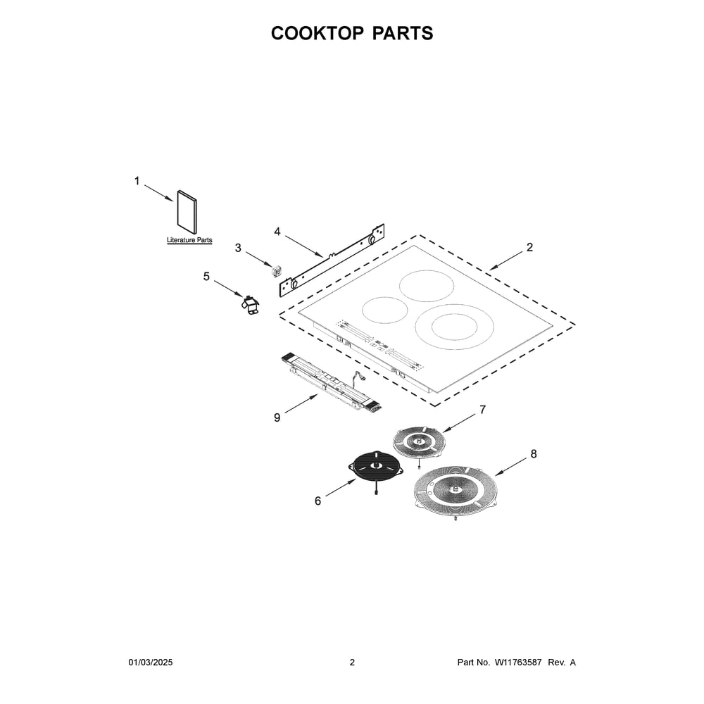 Cooktop Parts Diagram and Parts List for JIC4324KB02  Jenn-Air Cooktop