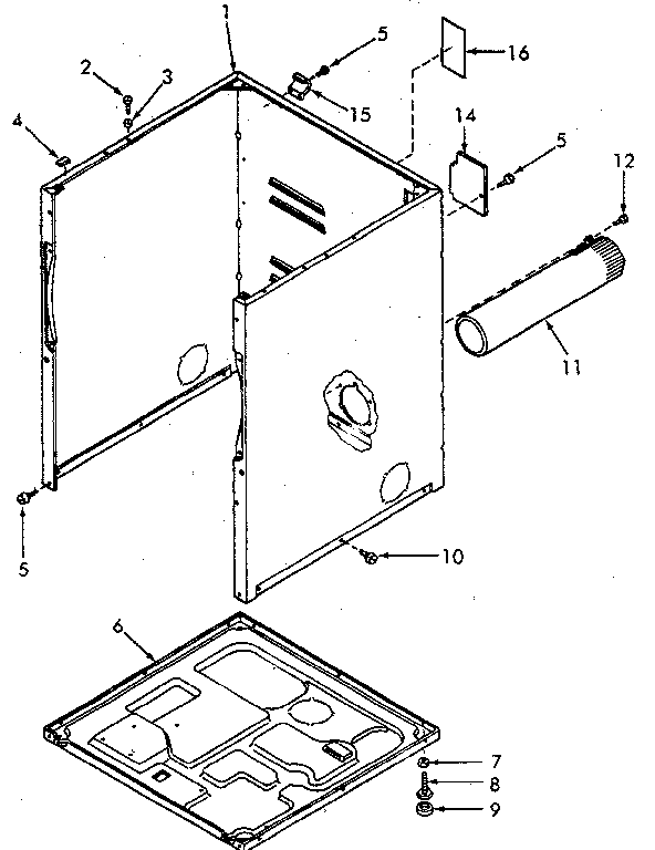 Cabinet, Exhaust Duct And Base Diagram and Parts List for NG4619W53721  Speed Queen Dryer