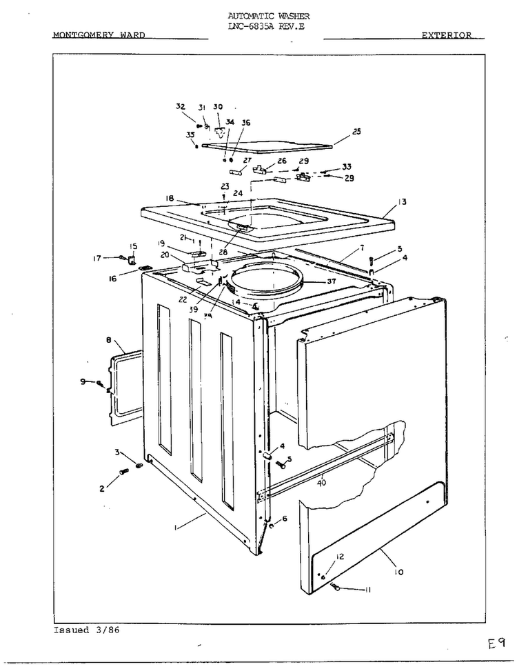 Exterior Diagram and Parts List for 6835A REV E Norge Washer