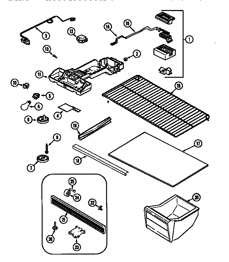 Fresh Food Compartment Diagram and Parts List for MTB1742ZARW  Maytag Refrigerator