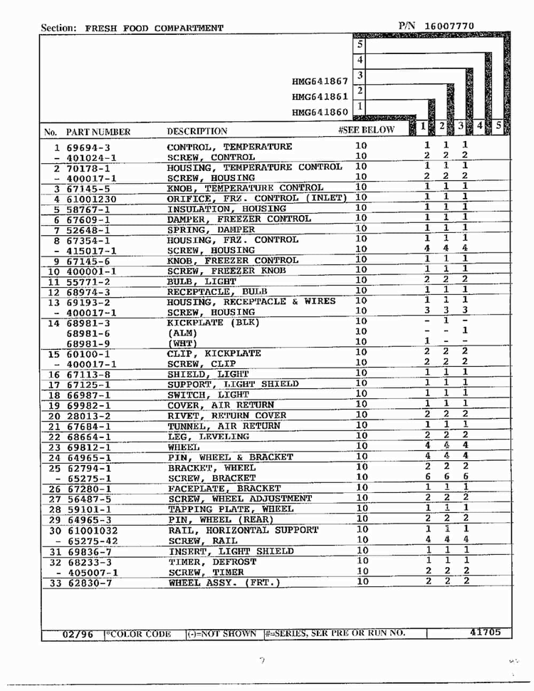Fresh Food Compartment Page 2 Diagram and Parts List for 641861  Admiral Refrigerator