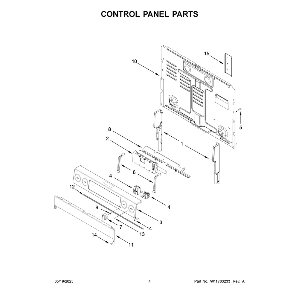 Control Panel Parts Diagram and Parts List for MFES4030RS1  Maytag Range