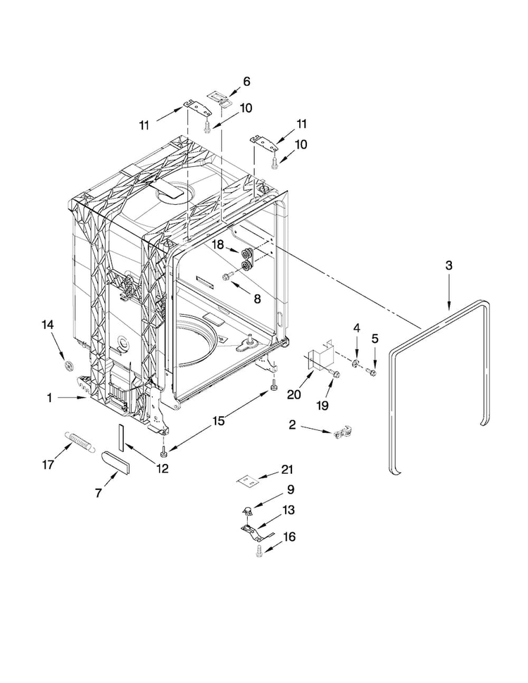 Tub And Frame Parts Diagram and Parts List for CDB7000AWW3  Magic Chef Dishwasher