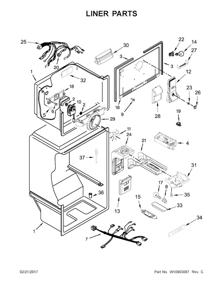 Liner Parts Diagram and Parts List for MRT311FFFM00  Maytag Refrigerator