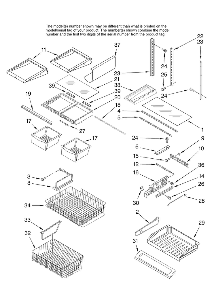 Shelf Parts Diagram and Parts List for JFC2089HTB12  Jenn-Air Refrigerator