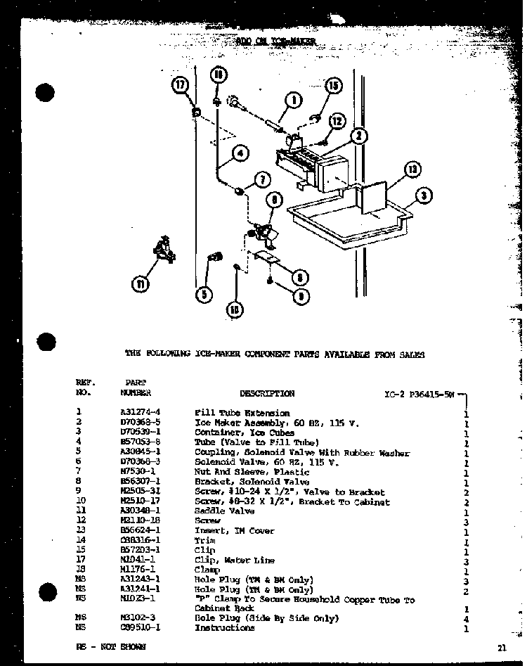 Add On Ice-maker Diagram and Parts List for TM14H-P77052-3W  Amana Refrigerator