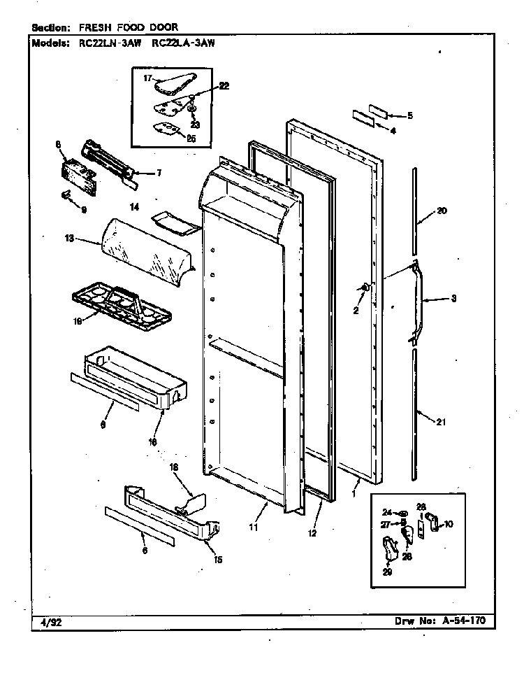 Fresh Food Door Diagram and Parts List for RC22LN-3AW CS32A Magic Chef Refrigerator