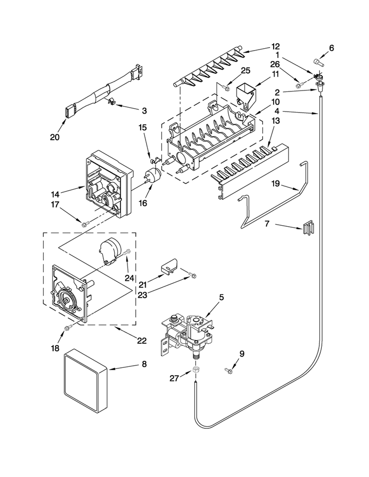 Icemaker Parts Diagram and Parts List for A8RXNGMWN00  Amana Refrigerator