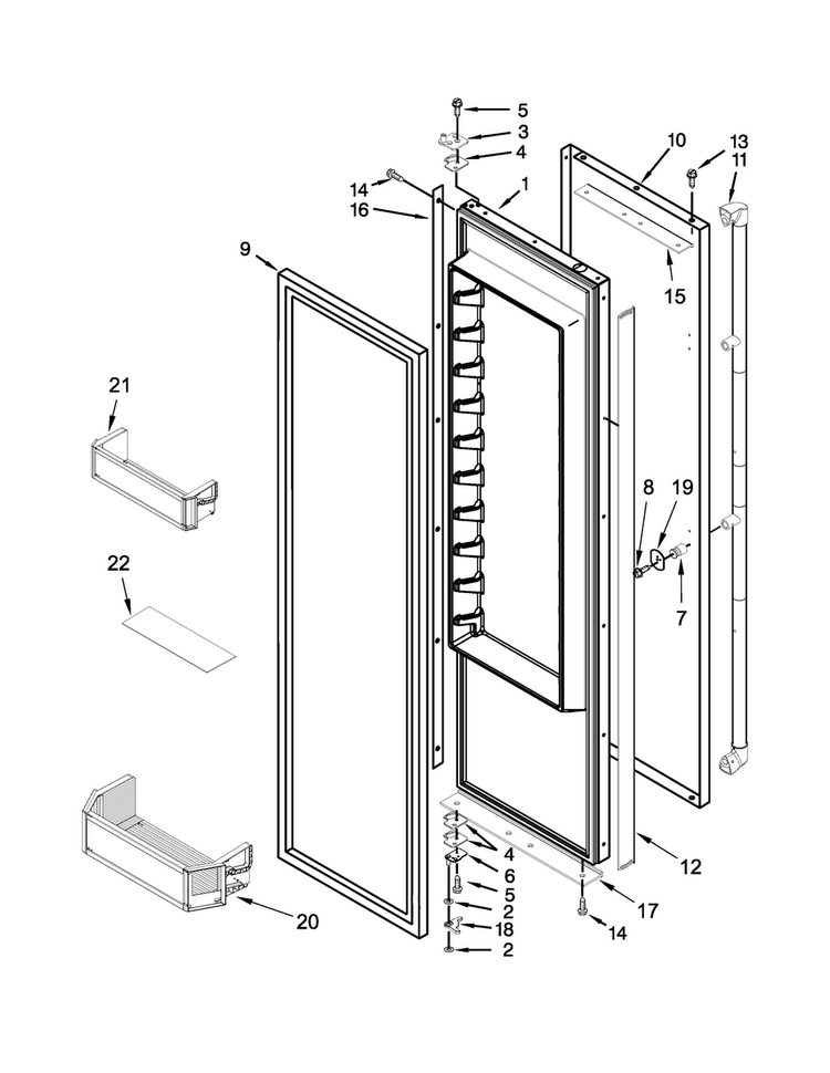 Refrigerator Door Parts Diagram and Parts List for JS42PPDUDE00  Jenn-Air Refrigerator