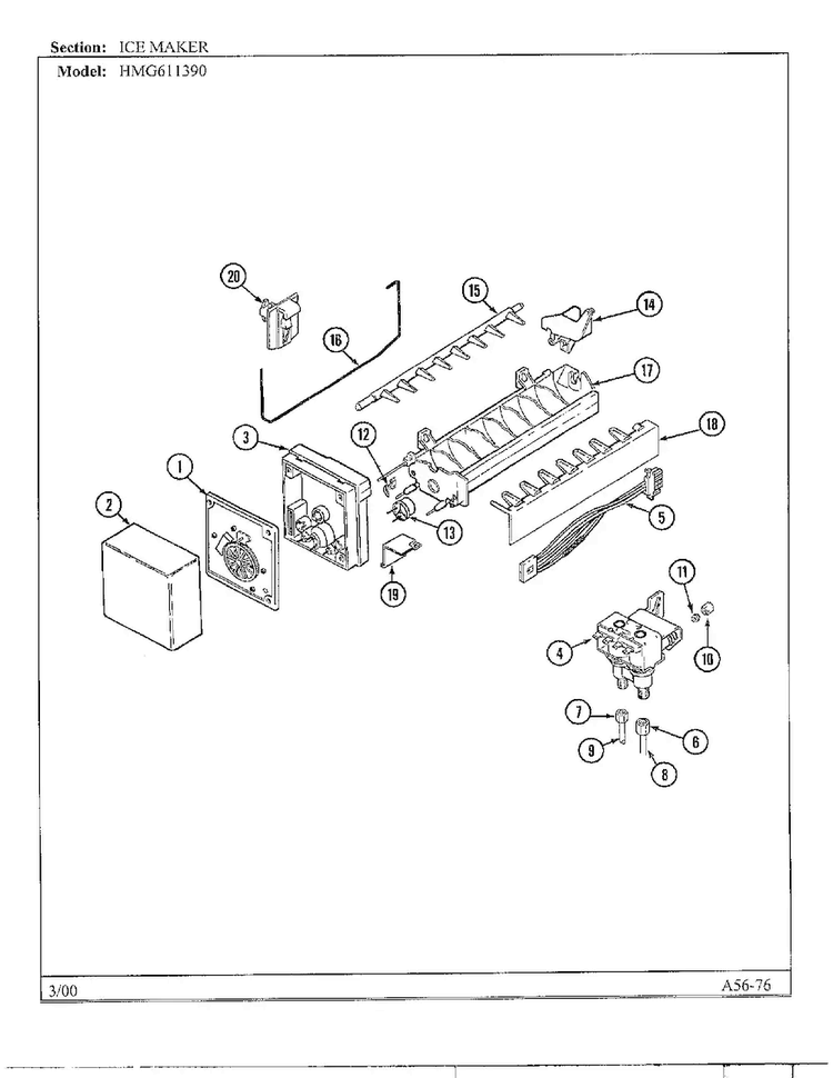 Ice Maker Diagram and Parts List for HMG611390  Admiral Refrigerator