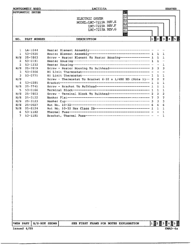 Heater Page 2 Diagram and Parts List for 7215A REV E Norge Dryer