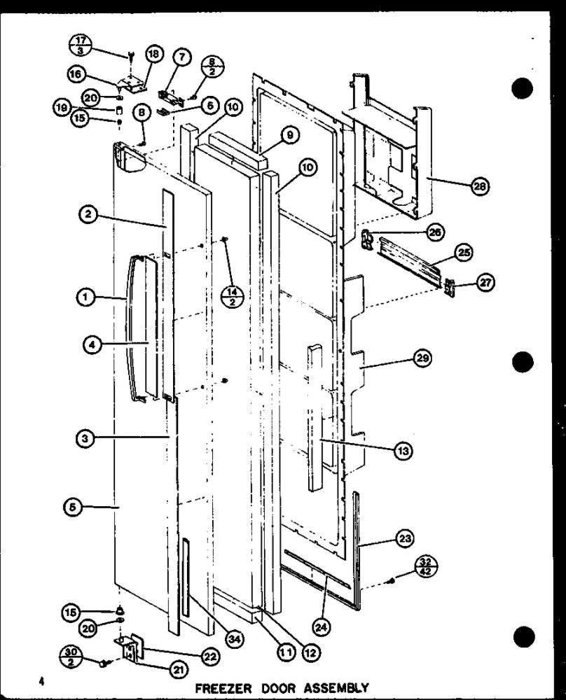 Freezer Door Assembly Diagram and Parts List for IC2-P3641508W-SXS  Amana Refrigerator