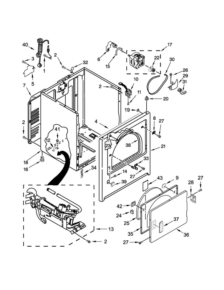 Cabinet Parts Diagram and Parts List for NGD4705EW1  Amana Dryer