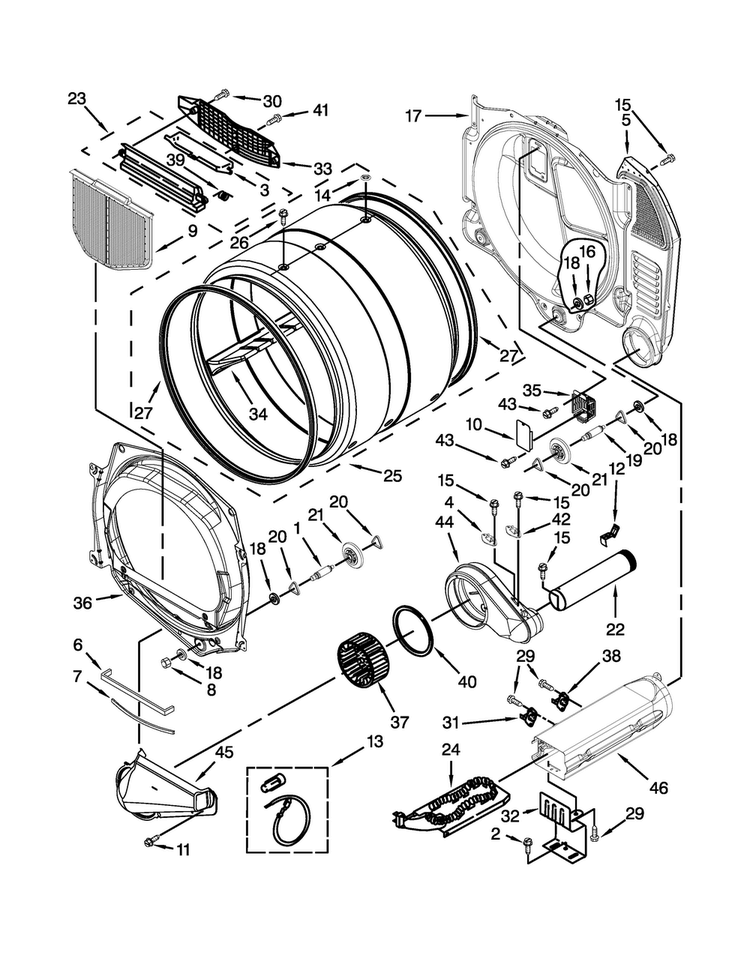 Bulkhead Parts Diagram and Parts List for MDE25PNBGW0  Maytag Dryer