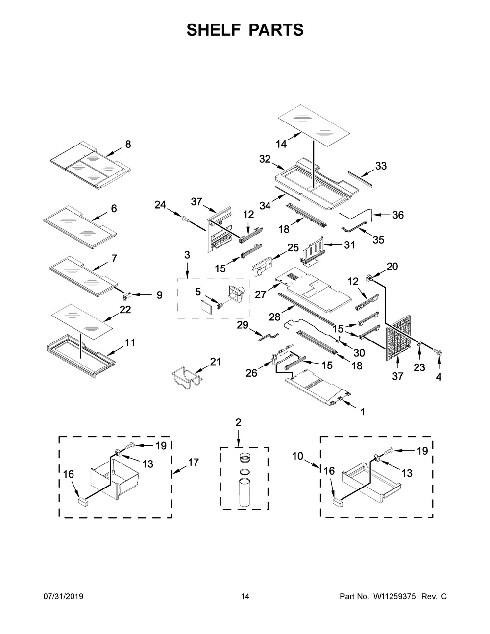 Shelf Parts Diagram and Parts List for JFFCC72EFS02  Maytag Refrigerator