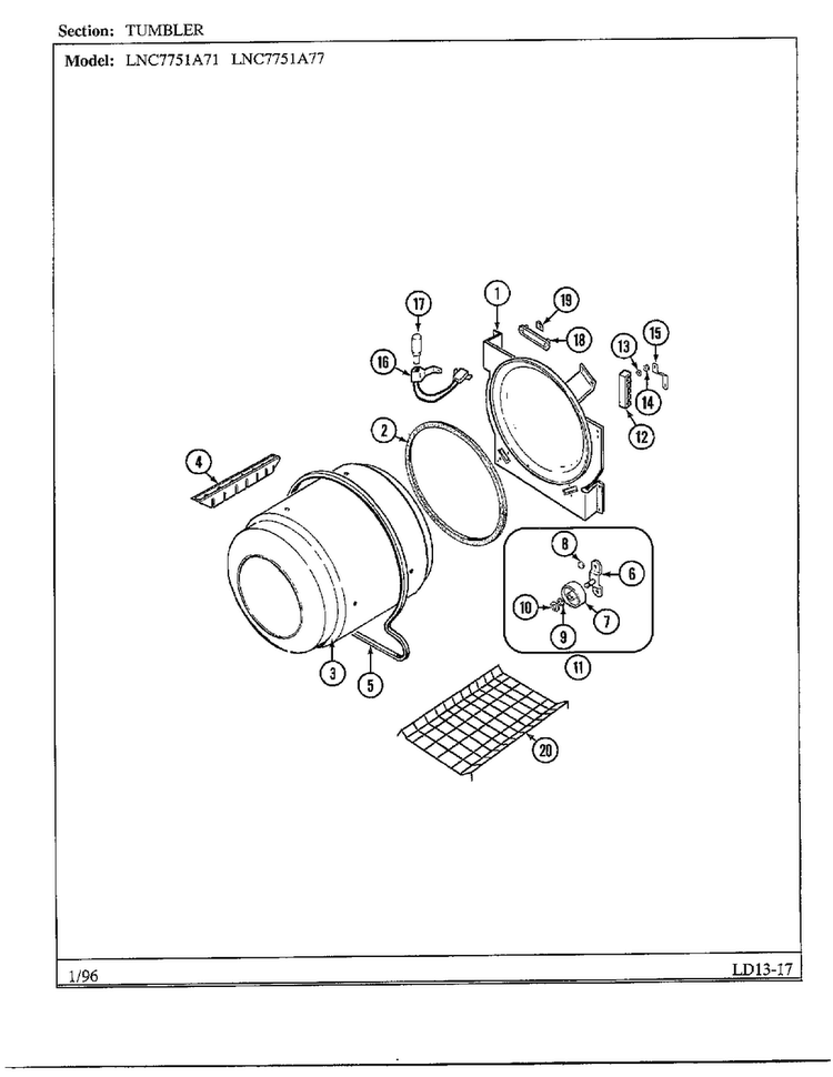 Tumbler Diagram and Parts List for 7751A77  Norge Dryer