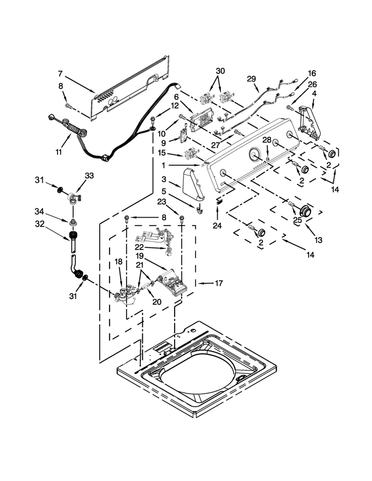 Console And Water Inlet Parts Diagram and Parts List for 3LMVWC400YW3  Maytag Washer